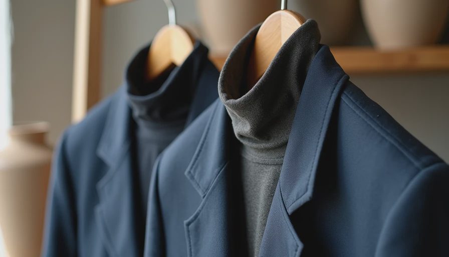 Durable navy blazer and charcoal turtleneck that survived 30 days of real life