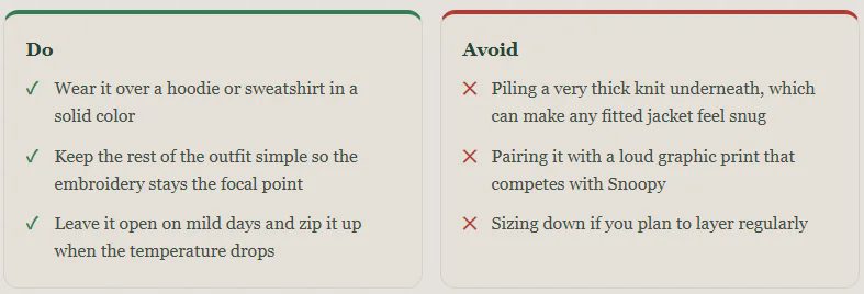 Styling do and avoid tips for Snoopy puffer jacket